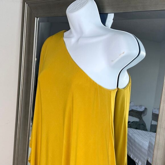 NASTYGAL Collection Double Layer Dress One Shoulder Mustard ColorSize 0 - Picture 2 of 12